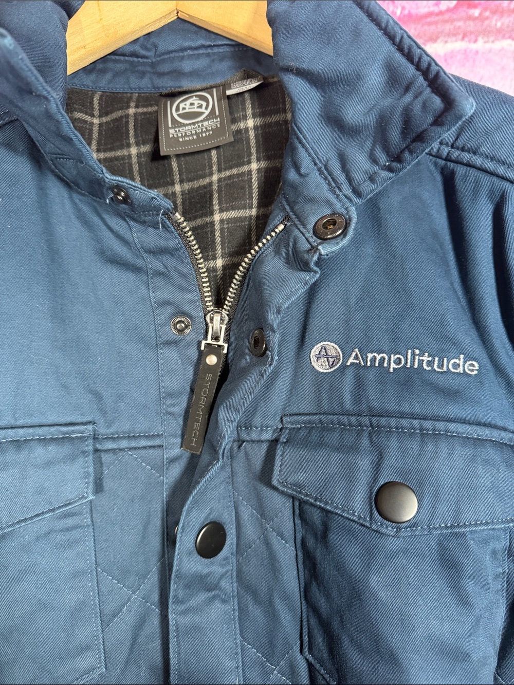 Stormtech Amplitude Quilted Jacket Men’s Small Blue Hooded Snap Zip Coat - Picture 5 of 13
